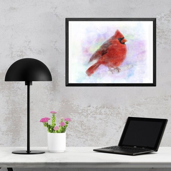 16x20 Chubby Northern Red‎ Cardinal Watercolor Illustration Art Painting Poster - Picture 2 of 6